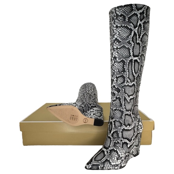 Michael Kors Isra Snake Embossed Leather Womens Wedge Knee High Boots Size 6.5M - Picture 13 of 14